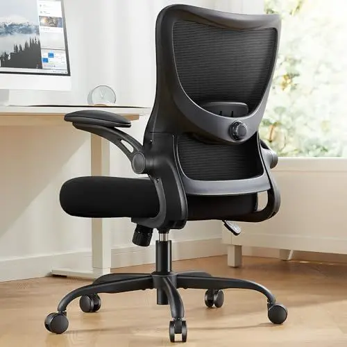 Produktbild: Marsail Bürostuhl Ergonomisch, Schreibtischstuhl mit 3D PU Armlehnen und Verstellbarer Lendenwirbelstütze, Drehstuhl Höhenverstellung und Wippfunktion, Chefsessel aus Mesh, Bis 136kg/300LBS