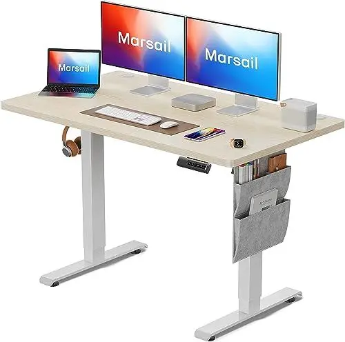 Produktbild: Marsail Höhenverstellbarer Schreibtisch, Elektrischer Höhenverstellbarer Schreibtisch mit Storage Tasche, Stehpult für Home Office Computertisch…