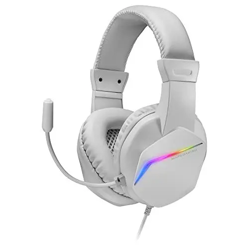 Produktbild: Mars Gaming Gaming MH122, FRGB Over Ear Kopfhörer mit Mikrofon, HiFi Sound, Geräuschunterdrückung, Ultraleichtgewicht, PS4 PS5 Xbox Switch Tablet Windows Mac, Weiß, MH122W, Large