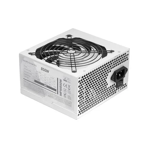 Produktbild: MARSGAMING MPIII850, PC-Netzteil ATX 850W, 5 Jahre Garantie, 85% Effizienz, Digitales APFC-System, 120mm FDB-Lüfter mit AI-RPM, DC-DC- und SMD-Technologien, Extra Lange Flachkabel, Weiß
