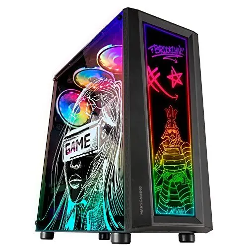 Produktbild: MarsGaming MC-Art Schwarz, PC Gaming ATX Gehäuse, Doppelt Zeichnbar Gehärtetes Glas, ARGB 12 Mode, 12cm Lüfter, MCART