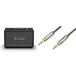 Produktbild: Marshall Acton III Bluetooth-Lautsprecher, Kabellos – Schwarz & Amazon Basics Auxiliary Kabel, Stereo-Audiokabel, 3,5 mm-Klinkenstecker auf 3,5 mm-Klinkenstecker, 1.2 m, Schwarz