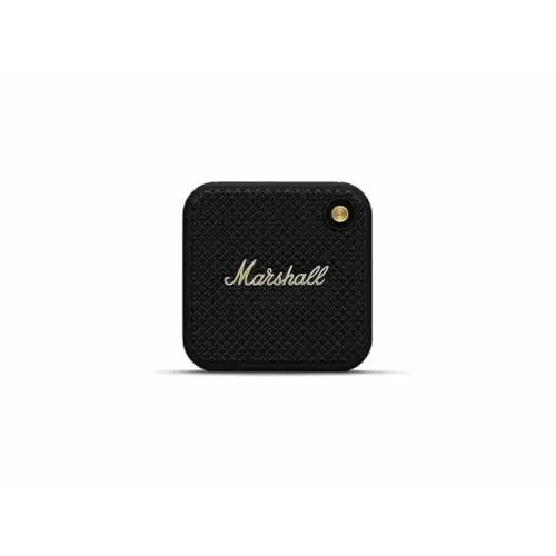 Produktbild: Marshall Willen Bluetooth-Lautsprecher, kabellos, über 15 Stunden Spielzeit, wasserdicht nach IP67, Schnellladung, stapelbar – Schwarz und Messing