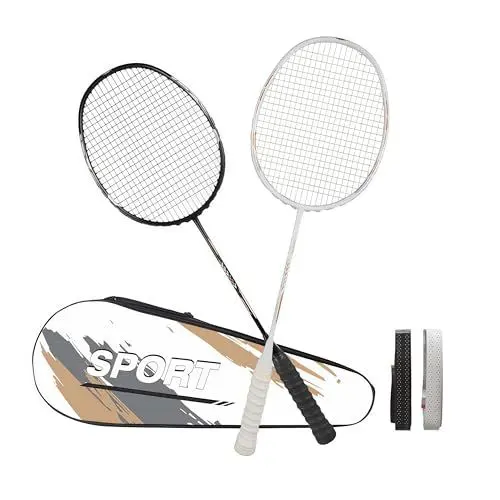 Produktbild: Marsred 4U Badminton Set mit Zwei 80g leichten Schlägern, Federball Set mit Schlägertasche, Badminton Schläger für Training und Unterhaltung