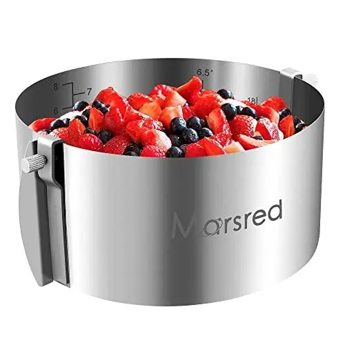 Produktbild: Marsred 8,5 cm verstellbar Tortenring mit Schrauben, verdicktem 304 Edelstahl rund Backform, Backring mit Skala, Ø16- Ø30cm Kuchenring, Stabiler Backrahmen für Backen (rund)