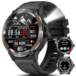 Produktbild: Marsyu Smartwatch Herren Militär mit Telefonfunktion mit LED Taschenlampe/Kompass, 500 mAh Lange Akkulaufzeit 1,53
