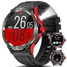 Produktbild: Marsyu Smartwatch Herren Militär mit Telefonfunktion mit LED Taschenlampe/Kompass, 500 mAh Lange Akkulaufzeit 1,53