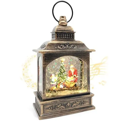 Produktbild: Marsyu Weihnachts Schneekugel Laterne mit Zeitschaltuhr, Beleuchtete USB/batteriebetriebene Wirbelnde Singende Wasserlaterne, Schneekugel Laterne für Erwachsene Kinder, Weihnachtsdekoration/Geschenk