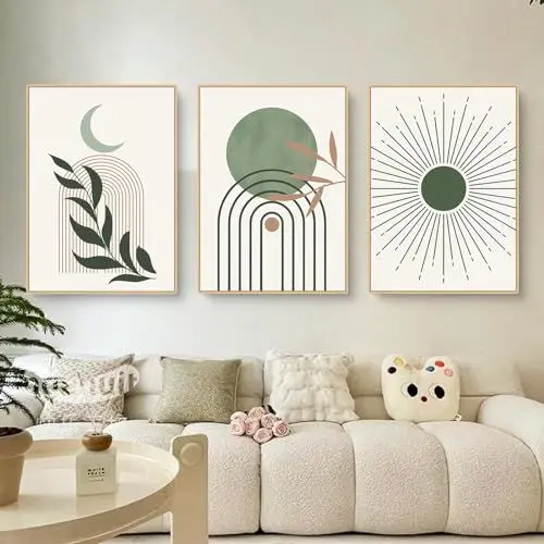 Produktbild: Martin Kench 3er Poster Set, Bohemian Aesthetic Grüne Pflanze Bilder Moderne Wandbilder Wohnzimmer Deko Schlafzimmer, Leinwandbilder Wandposter OHNE Rahmen (A,50x70cm)