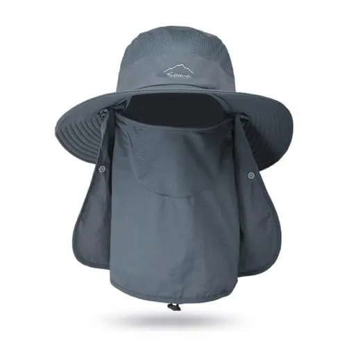 Produktbild: MARUKO Sonnenhut Herren UPF 50+, Sonnenhüte mit Breiter Krempe, Sonnenhut Nackenschutz, Anglerhut mit Nackenklappe Wasserdicht Outdoor Angeln Safari Hut Packbar (Dunkelgrau)