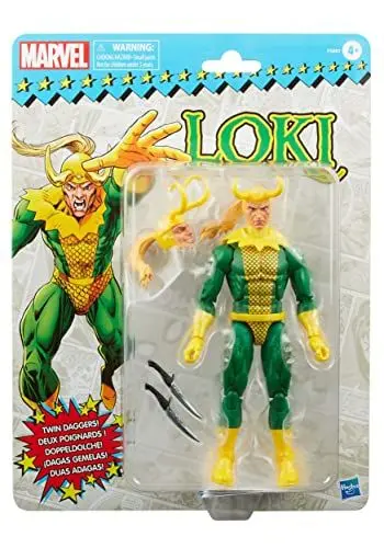 Produktbild: Marvel Legends Series Loki, Retroverpackung, 15 cm große Action-Figur, 3 Accessoires