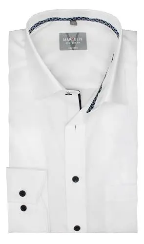 Produktbild: Marvelis Comfort Fit Langarm Hemd | Uni Weiss| New Kent Kragen mit Besatz Gr. 44