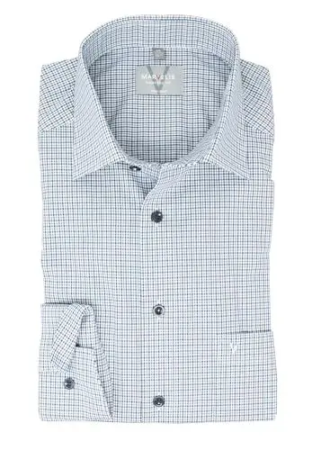 Produktbild: Marvelis Herren Businesshemd Comfort Fit Kent Kragen Langarm Kariert Marine, Kragenweite:48