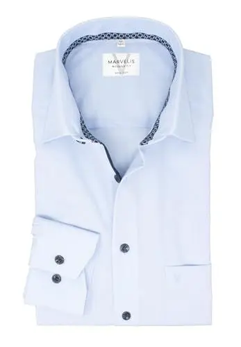 Produktbild: Marvelis Herren Businesshemd Modern Fit Kent Kragen Langarm Einfarbig Rauchblau, Kragenweite:42
