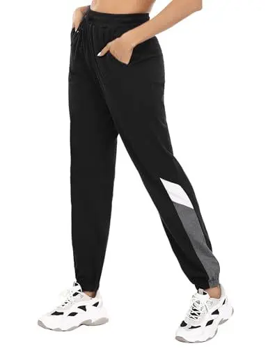 Produktbild: Marvmys Jogginghose Damen Baumwolle High Waist Sporthose Lang Trainingsanzug Hose Frauen Trainingshose Yogahose Freizeithose Sweathose Schwarz-A L