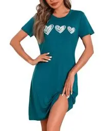 Produktbild: Marvmys Nachthemd Damen Kurzarm Schlafshirt Baumwolle Printed Sleepshirt Sommer T-Shirt Schlafhemd Frauen Nachtwäsche Schlafkleid