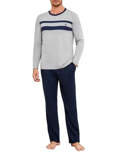 Produktbild: Marvmys Schlafanzug Herren Lang Pyjama Set Herren Winter Nachtwäsche Herren Baumwolle Langärmelige Pyjamas Baumwolle Winter Zweiteilige Pyjamas S-3XL