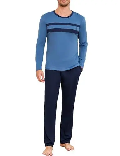 Produktbild: Marvmys Schlafanzug Herren Lang Winter Baumwolle Baumwoll Schlafanzug Set Herren-Schlafanzug Mit Langen Ärmeln Pyjama Nachtanzug Schlafanzüge Für Herren S-3XL
