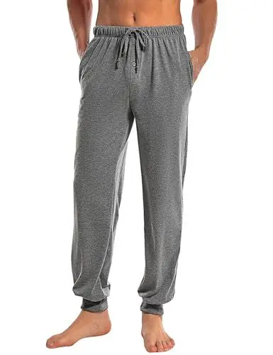 Produktbild: Marvmys Schlafanzughose Herren Lang mit Bündchen Einfarbige Pyjamahose für Männer Schlafhose Haushose Freizeithose mit Knopfleiste Dunkelgrau 3XL