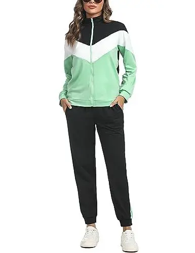 Produktbild: Marvmys Streatwear Trainingsanzüge Damen Leicht Sportanzug Freizeitanzug Jogginganzug Langarm mit Reißverschluss Kordelzug Taschen