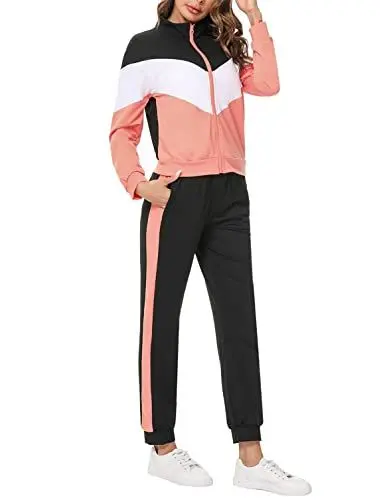Produktbild: Marvmys Streatwear Trainingsanzüge für Damen Sportanzug Freizeitanzug Jogginganzug damen Langarm mit Reißverschluss Kordelzug Taschen B-Rosarot M