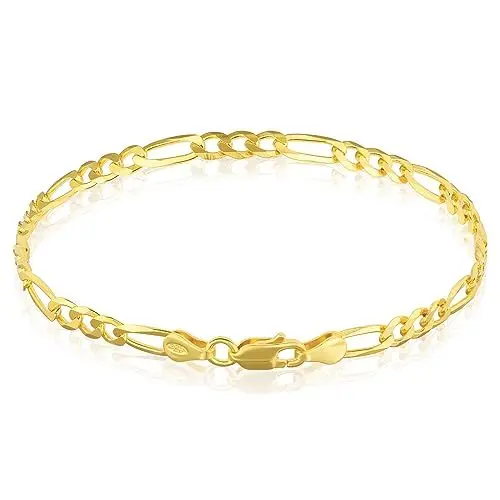 Produktbild: Mary & Jules Armband Damen Gold aus 925 Sterling Silber vergoldet, aus recyceltem Silber, Damen Armband Gold aus Figarokette, Goldarmband für Frauen & Mädchen