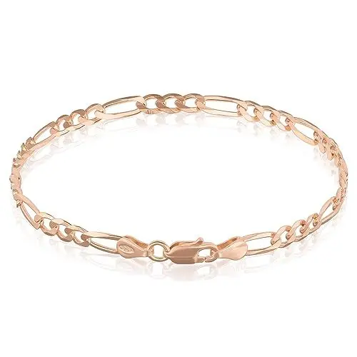 Produktbild: Mary & Jules Armband Damen Rosegold aus 925 Sterling Silber vergoldet, aus recyceltem Silber, Damen Armband Rosegold aus Figarokette, Goldarmband für Frauen & Mädchen