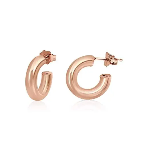 Produktbild: Mary & Jules Chunky Creolen Rosegold aus 925 Sterling Silber, vergoldet, kleine, breite Damen Ohrringe, Durchmesser 16 mm, Dicke 4 mm, für Frauen und Mädchen, aus recyceltem Silber