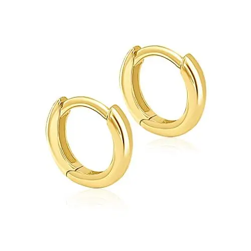 Produktbild: Mary & Jules Creolen Gold klein aus 925 Sterling Silber vergoldet, goldene Ohrringe Damen aus recyceltem Silber, Klappcreolen, Damen Ohrringe Gold, Echtschmuck Ohrstecker für Frauen und Mädchen