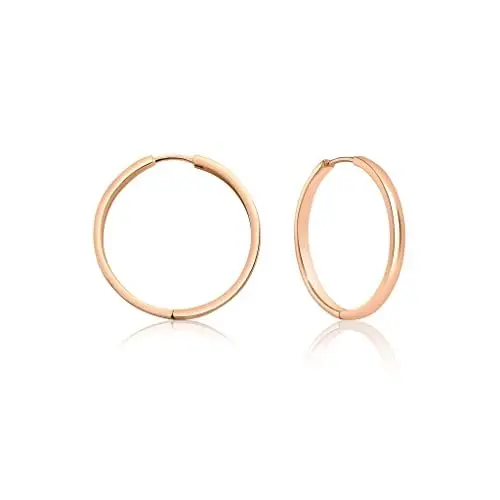 Produktbild: Mary & Jules Creolen Rosegold 925 Sterling Silber rosé vergoldet, goldene Ohrringe Damen aus recyceltem Silber, Durchmesser 30 mm, Damen Ohrringe, Echtschmuck Ohrstecker für Frauen und Mädchen