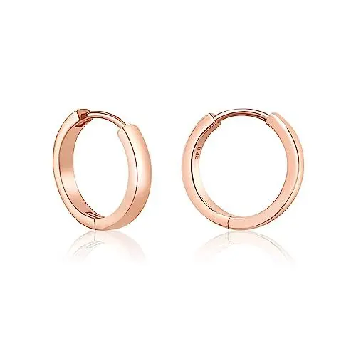 Produktbild: Mary & Jules Creolen Rosegold Damen 925 Sterling Silber rose vergoldet, goldene Ohrringe Damen aus recyceltem Silber, Durchmesser 16 mm, Damen Ohrringe, Echtschmuck Ohrstecker für Frauen und Mädchen