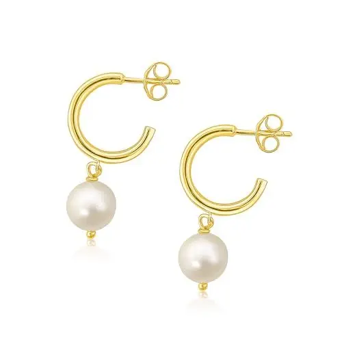 Produktbild: Mary & Jules Perlenohrringe Gold aus 925 Sterling Silber, Perlen Creolen Gold aus recyceltem Silber, vergoldet mit Süsswasserperlen, Ohrringe Damen Gold, für Frauen & Mädchen
