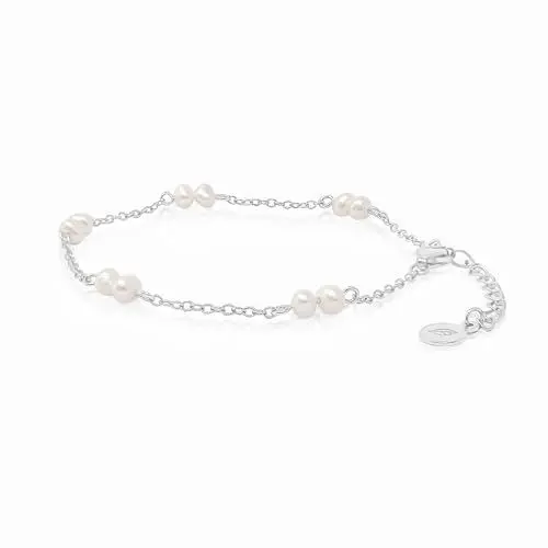 Produktbild: Mary & Jules Perlenarmband Damen aus 925 Sterlingsilber mit echten Süßwasserperlen - aus recyceltem Silber, Perlenarmband Silber Damen, für Frauen & Mädchen
