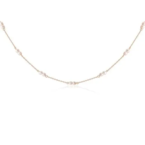 Produktbild: Mary & Jules Perlenkette 925 Sterling Silber, Kette Rosegold vergoldet, aus recyceltem Silber, Choker Kette Damen Rosegold mit Süßwasserperlen, Halskette Damen mit Perlen