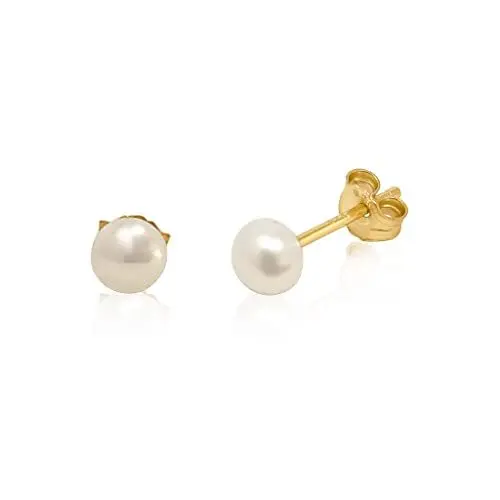 Produktbild: Mary & Jules Perlenohrringe Gold – 925 Sterling Silber vergoldet mit echten Süßwasserperlen (5 mm), recyceltes Silber, sehr hautfreundlich, Ohrstecker für Damen & Mädchen