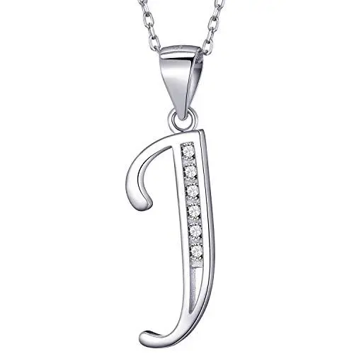 Produktbild: MASADA 925 Silber Buchstaben-Halskette - Initialen-Anhänger mit Zirkonia-Steinen - Buchstabe J - 46 cm Kette mit Samtbeutel