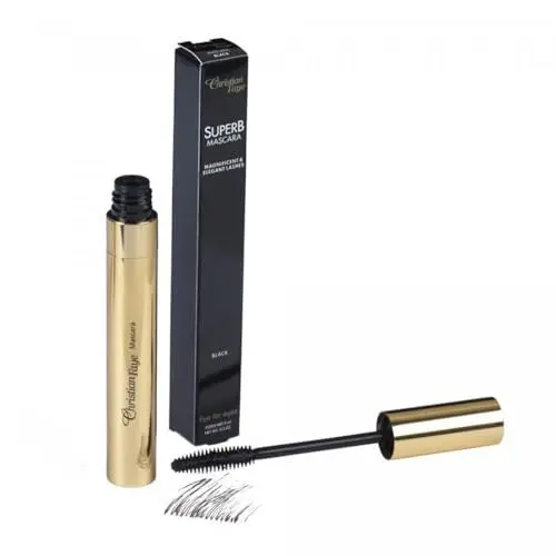 Produktbild: Mascara SuperB Christian Faye, schwarz, geeignet für Wimpernverlängerungen, wasserlöslich, elegante Mascara mit Silikonbürste, maximale Länge und Volumen perfekter 24-Stunden-Halt ohne zu verschmieren
