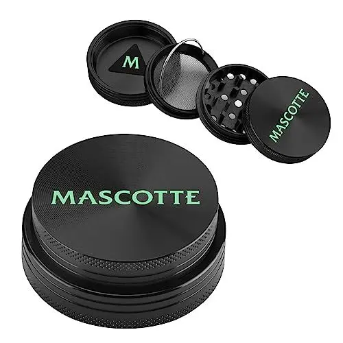 Produktbild: Mascotte® Expert Grinder Aluminium | Crusher für Kräuter | Kompakte Mühle mit 4cm Durchmesser | Gewürzmühle für Gewürze und Herb | 4-Teiliges Set mit Pollenschaber