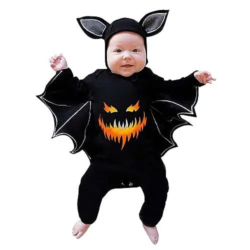 Produktbild: Mashaouyo Kleinkind Mädchen Halloween Langarm Strampler Drucke Kostüm Hoodie Overall Strickjacke Baby (A, 3-6 Months)