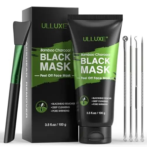 Produktbild: Maske zur Mitesserentfernung, Peeling-Gesichtsmaske mit Aktivkohle, Tiefenreinigungsmaske für Gesicht und Nase, reinigende Maske gegen Mitesser und Akneporen mit Pickelextraktor und Bürste, 100g