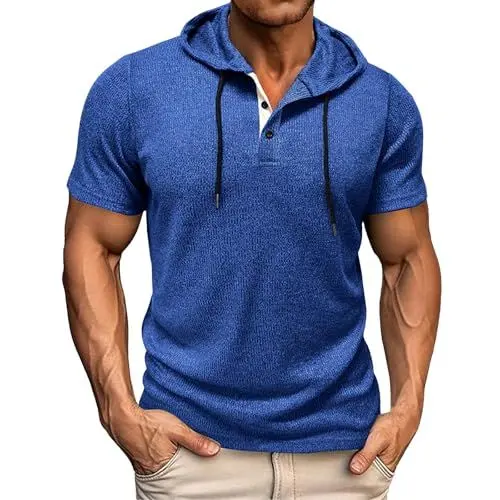 Produktbild: Maskjuwio Herren Baumwoll Hip Hop Longline Hoodie T-Shirt 1 Produkte (Blue, XXL)