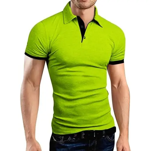 Produktbild: Maskjuwio Lässiges, modisches, farbblockierendes Sport-T-Shirt für Herren mit Stehkragen und kurzen Ärmeln T Shirt Herren (Green, XL)