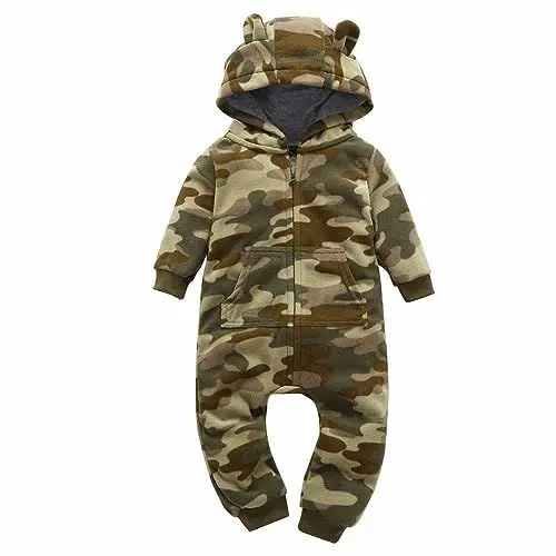 Produktbild: BOTCAM Neugeborenen Baby Mädchen Strampler Langarm Mit Kapuze Camouflage Zipper Hoodie Außerhalb Body Strampler Overall Kleidung Träger Bodys Mädchen 86 (Camouflage, 6-9 Months)