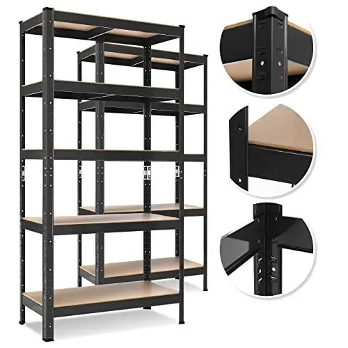 Produktbild: MASKO® 2er-Set Lagerregal Schwerlastregal, Kellerregal, 180 x 90 x 40 cm, bis 875 kg belastbar, 5 verstellbare Ablagen, MDF-Platten Regal aus Metall, Steckregal, Werkstattregal, Keller, Garage Schwarz