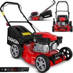 Produktbild: MASKO® Benzin Rasenmäher 3in1 | 42 cm Schnittbreite | 7- fache Schnitthöhenverstellung | 4 Takt OHV Motor 3,4 PS | 50 Liter Fangkorb| Inkl. Mulch- Kit, Seitenauswurf, Handschuhe & Rasenmäherbürste