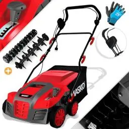 Produktbild: MASKO® Elektro 2in1 Vertikutierer Rasenlüfter 1800W 40cm Arbeitsbreite 55L Fangkorb mit Lüfterwalze Lüfter Moosentferner, Bürste & Handschuhe 5-stufige Arbeitstiefe einstellbar höhenverstellbarer Holm