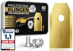 Produktbild: MASKO® Ersatzmesser Klingen für Mähroboter | Rasenmäher Messer universal inkl. innovativen Schrauben | Ersatzklingen Rasenroboter langlebig Titan-Beschichtung Kompatibel mit Gardena/Husqvarna 60 Stück