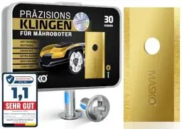 Produktbild: MASKO® Ersatzmesser Klingen für Mähroboter | Rasenmäher Messer universal inkl. innovativen Schrauben | Ersatzklingen Rasenroboter langlebig Titan-Beschichtung Kompatibel mit Worx 30 Stück