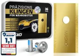 Produktbild: MASKO® Ersatzmesser Klingen für Mähroboter | Rasenmäher Messer universal inkl. innovativen Schrauben | Ersatzklingen Rasenroboter langlebig Titan-Beschichtung Kompatibel mit Worx 36 Stück
