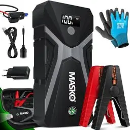 Produktbild: MASKO® Starthilfe Powerbank Auto 3000A Spitzenstrom 24000mAh (Bis Zu 8,0L Benzin Oder 8L Diesel) Mit LED Taschenlampe, Für 12V-Fahrzeuge Batterie Starter SUV Motorrad ATV Rasenmäher, Inkl. Handschuhe